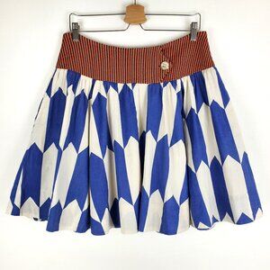 Anthropologie Fei Orange Blue Chevron Print Cotton Elastic Waist Mini Skirt M